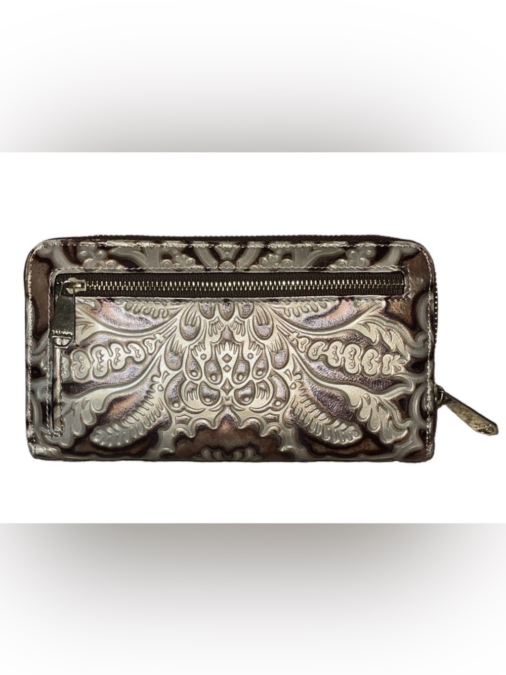 Brahmin Cream and Brown Tooled Leather Wristlet - Picture 2 of 5